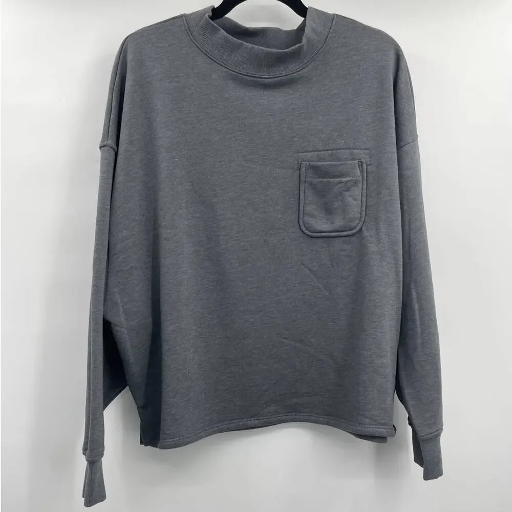 Old Navy Womens Long Sleeve Gray Relaxed Fit Sweatshirt Sweater Pocket XL NEW - Picture 2 of 10